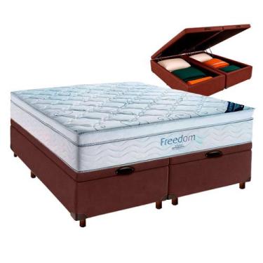 Imagem de Box Bau Blindado Marrom + Colchão Queen Freedom Ortobom