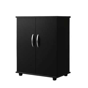 Imagem de Balcao Multiuso Cozinha, Armário Balcão 5 Prateleiras Branco/Preto com Rodinhas Porta Duplas, 72×60×34cm(PRETO)