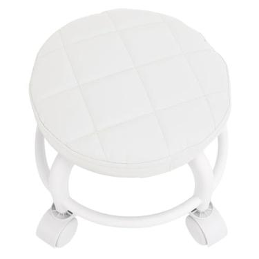 Imagem de SUNGOOYUE Banqueta Baixa Com Rodas Cadeira Giratória Fácil de Montar para Home Office para Leitura de Livros Em Bibliotecas Couro PU (Branco)