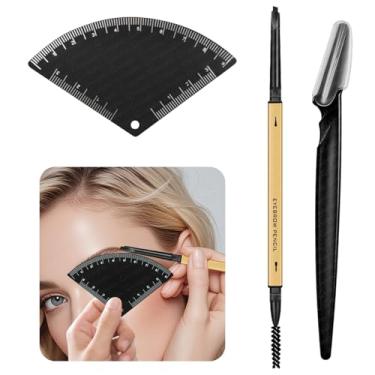 Imagem de Guapa Kit profissional de mapeamento de sobrancelha com régua em forma de leque, lápis de mapeamento, lâmina e pasta – Conjunto de design de sobrancelha de liga de alumínio para artistas de