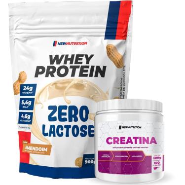 Imagem de Combo Suplementos Whey Protein Zero Lactose 900g Amendoim + Creatina Monohidratada 300g NewNutrition-Unissex