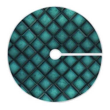 Imagem de Blueangle Saia de árvore de Natal xadrez geométrica azul-petróleo de 90 cm - poliéster macio e resistente a rugas, decoração de férias para festas de Natal, árvore festiva e decoração de casa (420)