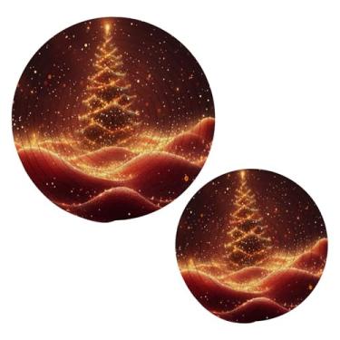 Imagem de Blueangle 2 peças de suporte de panela de árvore de Natal com estrelas brilhantes - conjunto de pegadores de panela de tecido redondo - almofadas quentes trançadas de algodão - porta-copos - tapetes
