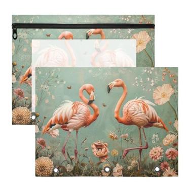 Imagem de SEHANY Pasta de lápis flamingo rosa com 3 anéis – Bolsa para documentos tamanho A4 com janela transparente para sala de aula, escritório, 2 peças