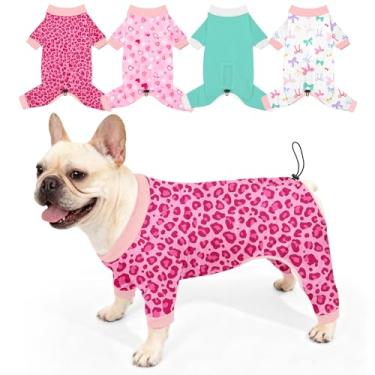 Imagem de Bienbee Pijamas para cães, pacote com 4 roupas fofas e macias para cachorros, pijamas, pijamas, roupa ajustável, respirável e elástica para cães pequenos, médios e grandes, meninas e meninos (leopardo