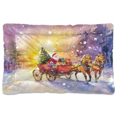 Imagem de Blueangle Cama para cachorro de renas de Papai Noel ultra macia e calmante para cães pequenos, cama retangular confortável para animais de estimação, 650 x 45 cm (24 x 18 polegadas)