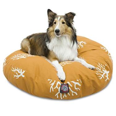 Imagem de Cama para cães de estimação média redonda coral amarelo para ambientes internos e externos com capa removível lavável da Majestic Pet Products