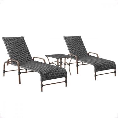 Imagem de 2 Cadeiras Espreguiçadeira Piscina Corda Náutica E Mesa Preto