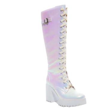 Imagem de Sparkl Fairy Couture Botas femininas de cano alto com cadarço, salto grosso, zíper lateral, paris, branca, Branco, 42