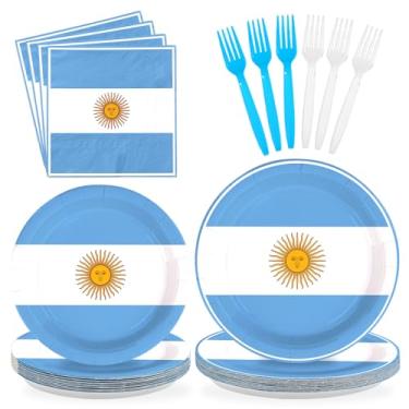 Imagem de Greencian 96 peças de artigos de festa com bandeira da Argentina, pratos e guardanapos de aniversário do país nacional para eventos de futebol escolar, festivais patrióticos, decoração de festa de