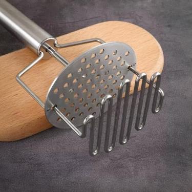 Imagem de Espremedor de Batata Duplo em Aço Inoxidável, 24cm x 10.6cm, Amassador Manual para Purê e Nhoque, Utensílio de Cozinha Profissional