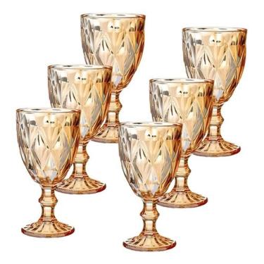 Imagem de Conjunto Taça cor ambar diamante 340 ml vidro diamond 6 pç - Original