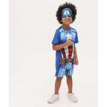 Imagem de Macacão Infantil Fantasia Capitão América Marvel Tam 4-56140, Azul, 10