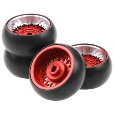 Imagem de 4Pack Vgoohobby 1/28 Drift Car Tires Plastic Tyres w/Metal Wheel Rims Compatible with Wltoys K969 K989 Kyosho Mini-Z Mini-Q 1/28 RC Replacement Drift Tires (Red)