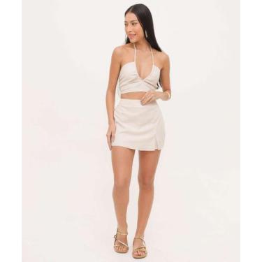 Imagem de Saia curta feminina linho Marisa-15691, Bege, M