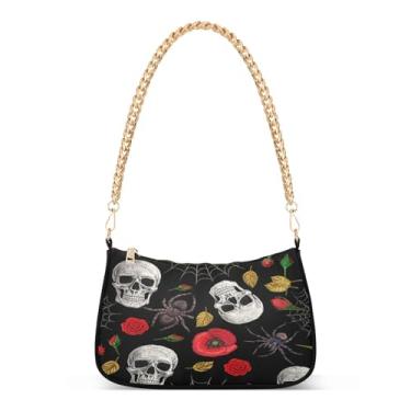 Imagem de CEBUGI Bolsas transversais femininas bolsa de ombro com caveiras humanas elegante bolsa clutch com alça de corrente