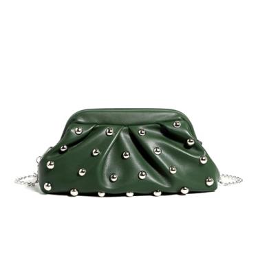 Imagem de KingTo Bolsas clutch para mulheres, bolsa de nuvem macia moderna com bolsa franzida para ombro transversal, B - verde