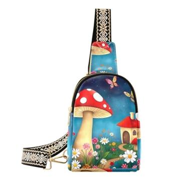 Imagem de CEBUGI Mushrooms pequena bolsa tiracolo feminina de couro, pochete transversal para trilhas, viagens ao ar livre