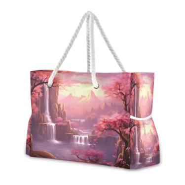 Imagem de Wassud Bolsa de praia bonita cachoeira grande bolsa de praia para mulheres, impermeável, à prova d'água, à prova de areia, bolsa de viagem com zíper e bolso, piscina, academia, acampamento