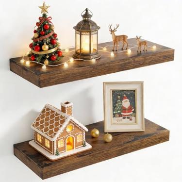 Imagem de Prateleiras flutuantes de 61 cm para parede, prateleira flutuante de 20 cm de profundidade para armazenamento e exibição, prateleira montada na parede com suportes invisíveis para sala de estar