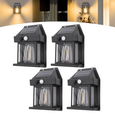 Imagem de Luminária Solar Arandela Retrô com Sensor de Presença - Luminária de Parede, Iluminação Externa para Varanda, Jardim ou Portão, Econômica e Sem Fio (Kit 4)