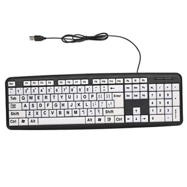 Imagem de Teclado com fio USB para usuários baixa visão teclas brancas grandes e letras pretas homens idosos