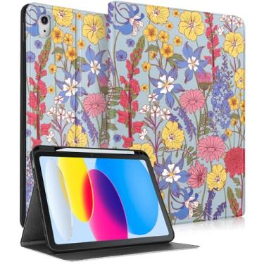 Imagem de Wazzasoft for iPad A16 Case (11th) 2025,for iPad 10th Generation 10.9 inch (2022) - Women Girls Cute Smart Folio Cover (Auto Wake/Sleep) with Build-in Pencil Holder for Apple Tablet,Line Floral