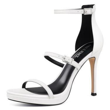 Imagem de CELLENZ Salto alto feminino stiletto: salto alto confortável de 10 cm festa de formatura casamento, salto plataforma peep toe, preto branco prata ouro sandálias de salto com tiras, 02 Branco, 40