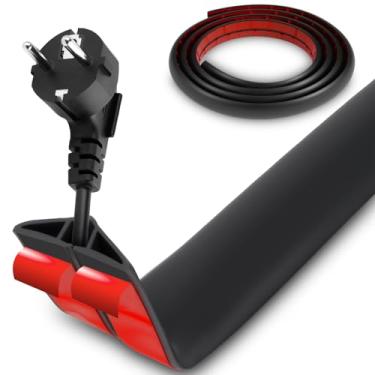 Imagem de Capa de cabo de piso de 16,4 m, ocultador de cordão autoadesivo, fio elétrico oculto no tapete, protetor de cabo de alimentação, protetor de cabo 1,2 cm (L) x 0,7 cm (A), preto