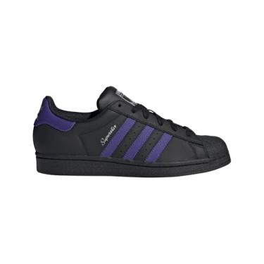 Imagem de adidas Tênis feminino Superstar listrado com cadarço casual - preto, roxo, Preto, 35