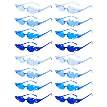 Imagem de Óculos de sol 16 Fire Flame sem aro retrô colorido para festa a granel azul gradiente transparente óculos divertidos femininos e masculinos