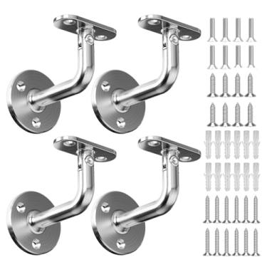 Imagem de Pacote com 4 suportes de escada de corrimão, aço inoxidável 316, rotação de 180°, suporte de trilho plano de parede escovado acetinado para escadas, trilhos quadrados