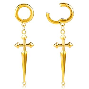 Imagem de DOEARKO 2 peças de tampões de orelha cruzados de aço inoxidável 3 mm (8G) brincos leves para orelhas esticadas, hipoalergênicos, medidores de orelha pendentes com esticadores de pingente de cruz