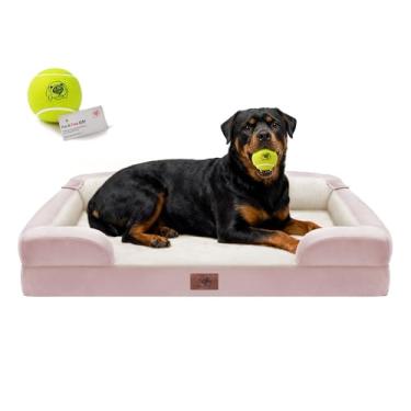Imagem de Cama ortopédica para cães extragrande, caixa de ovos, impermeável, 2GG, espuma viscoelástica com capa removível lavável e fundo antiderrapante, brinquedo de bola de tênis, 114 x 89 cm