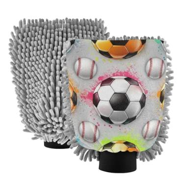 Imagem de ODAWA Luvas duráveis de microfibra para lavagem de carro, pacote com 2, bolas de futebol cinza, 20,5 cm C x 30 cm L