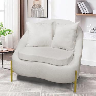 Imagem de Poltrona Decorativa Orgânica Pé De Metal Dourado Zaya Bouclê Off White C05 - D'rossi