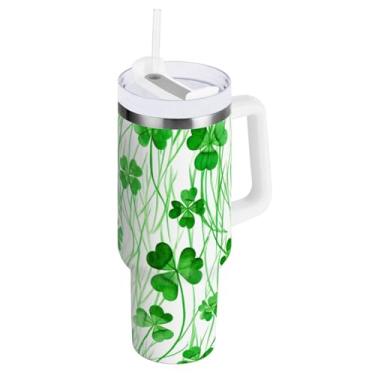 Imagem de ODAWA Copos com isolamento duplo de trevo verde de 1,134 g com alça e canudo copo de café para viagem