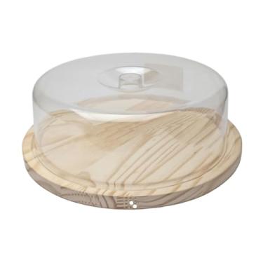 Imagem de Boleira de Madeira com Tampa de Acrílico 29cm Suporte de Bolo Torta Pão Queijo Bandeja de Madeira com Cúpula Transparente