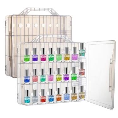 Imagem de AKAZA Caixa organizadora de esmalte transparente dupla face para 48 garrafas, com 8 divisórias ajustáveis, estojo universal de ferramentas de unhas para salão de beleza e armazenamento doméstico