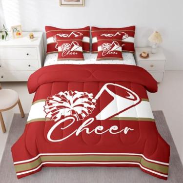 Imagem de Feelyou Jogo de edredom Cheer com 7 peças, solteiro, de líder de torcida, esportivo, para crianças, meninos, meninas, conjunto de cama vermelho, respirável, macio e leve de microfibra