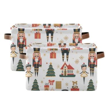 Imagem de Cestas de prateleira de 36 cm com alças – caixas de armazenamento de armário de tecido de lona para escritório em casa, quarto, quebra-nozes de Natal, branco, pacote com 2