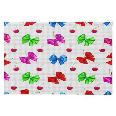 Imagem de Wassud Tapete de porta de cerejas e laços coloridos 61 x 89 cm, tapete de área lavável antiderrapante com suporte de borracha, tapete macio e macio para sala de estar, quarto, entrada, entrada