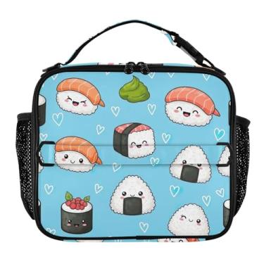 Imagem de Joisal Lancheira fofa Kawaii sushi azul salmão para mulheres, meninas, lancheira masculina e infantil, lancheira para trabalho, bolsa térmica para meninos