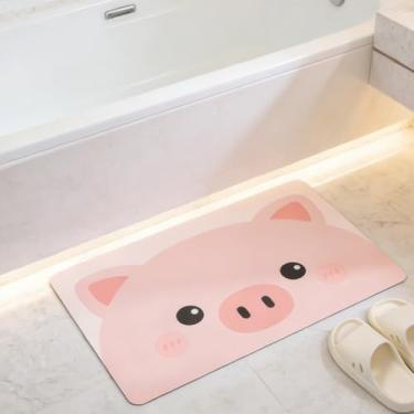 Imagem de Tyrafry Tapete de banho fofo, tapete de banheiro antiderrapante de secagem rápida, tapetes ultrafinos super absorventes para piso de banheiro na frente da banheira e pia, fácil de limpar, porco