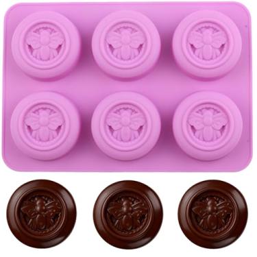 Imagem de EPYHREHM 6 moldes circulares de chocolate de abelha de silicone para sabonete de chocolate