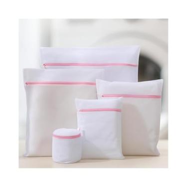 Imagem de Conjunto de Sacos para Lavanderia, Malha Branca com Zíper Rosa, Kit 6 Peças, Proteção para Roupas Delicadas na Máquina de Lavar