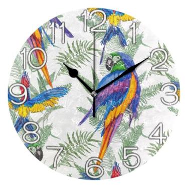 Imagem de Relógio de parede analógico decorativo relógio de cozinha rústico redondo sem tique-taque silencioso, decoração de parede vintage sala de estar aquarela pássaro animal azul verde, 25 cm, ponteiros