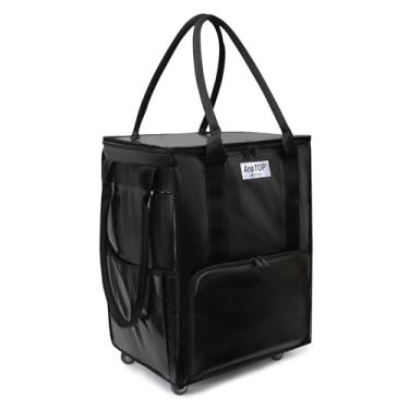 Imagem de Bolsa de compras grande reutilizável sobre rodas, carrinho de compras dobrável com até 30 kg, sacola de compras com zíper superior, leve (preto)