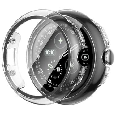 Imagem de JZK Pacote com 2 capas com protetor de tela compatível com Google Pixel Watch 4 (2025) 45 mm, capa protetora fina de alta sensibilidade com vidro temperado para Pixel Watch 4, transparente +