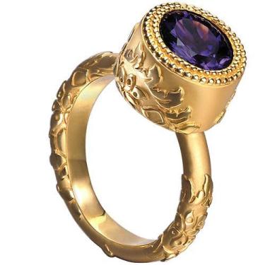 Imagem de Anel vintage feminino elegante e retrô com estampa de zircão roxo incrustado em ouro 18 k com estampa única âmbar tamanho 7